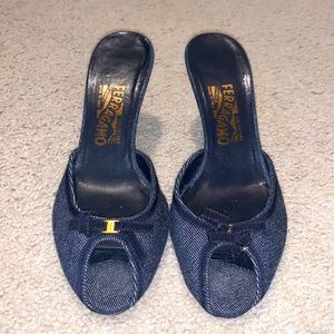 Vintage Denim Ferragamo Peep Toe Sandals